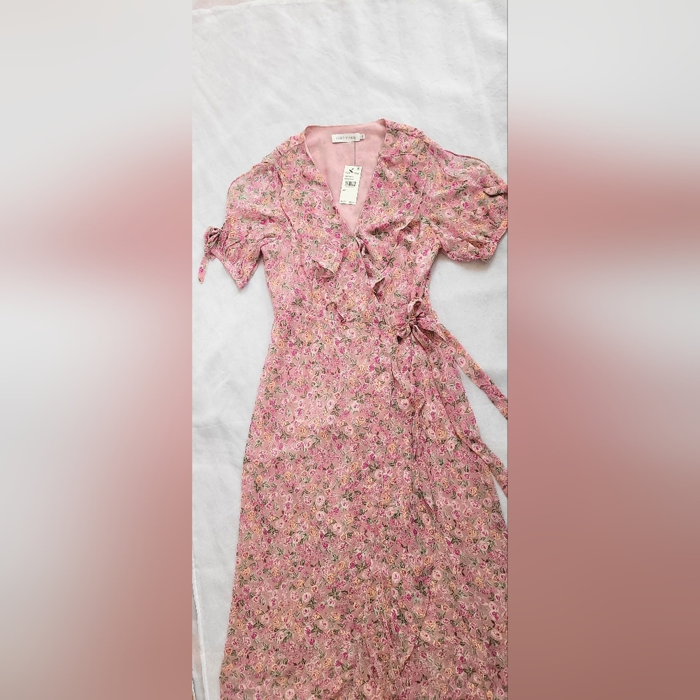 NWT!Floret Studios Ruffle Side Tie Floral Women's Midi Dress L(fits Like Medium) - Picture 8 of 16
